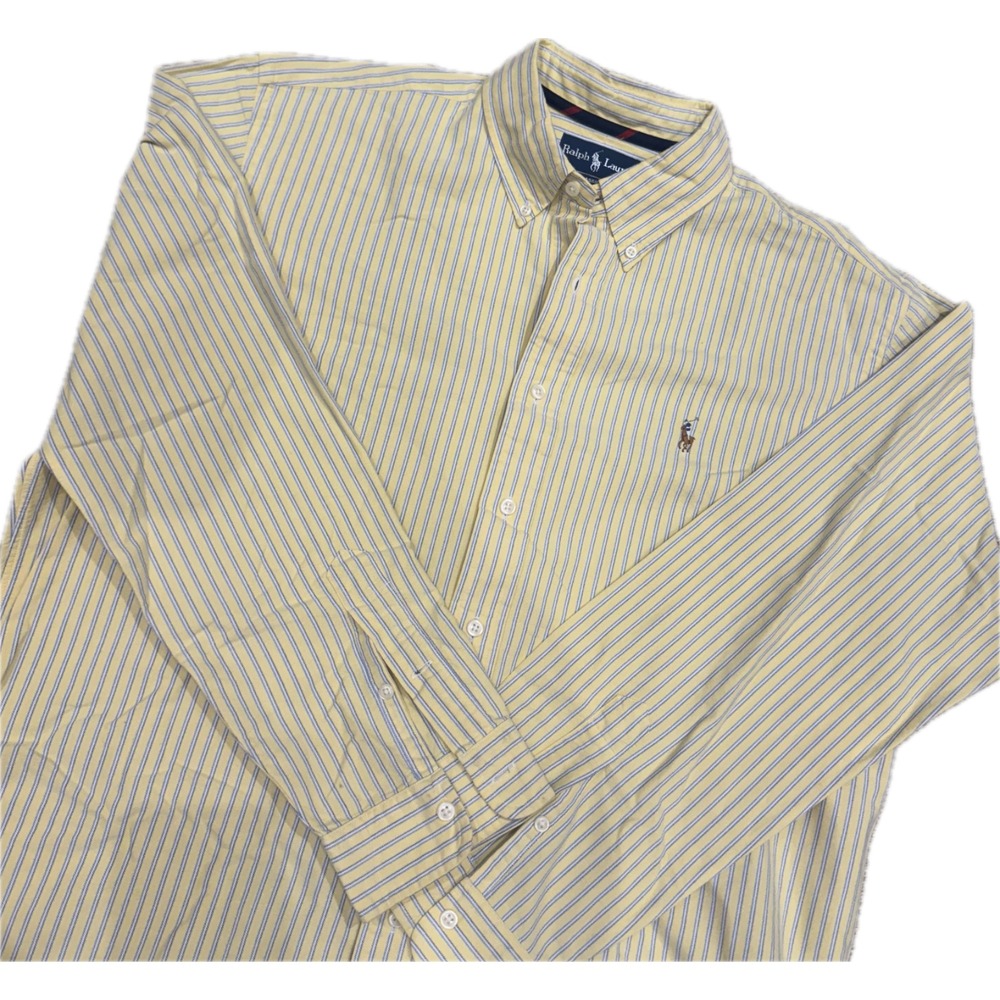 Ralph Lauren Yellow & Blue Stripe Classic Fit Button Down Dress Shirt Men's XL